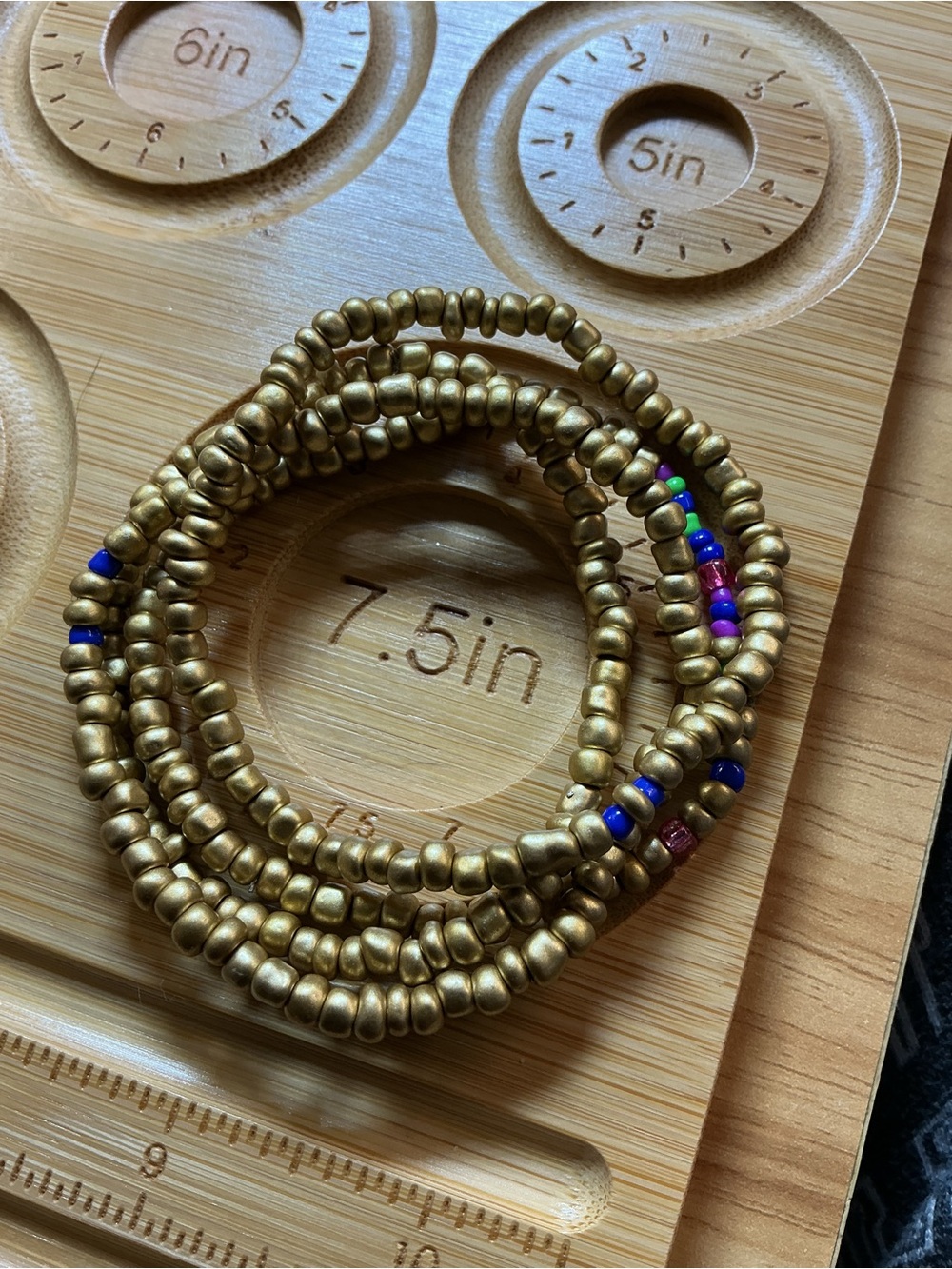 Handmade Gold Seed Bead Stretch Bracelet with Multicolor Accents - Picture 6 of 7